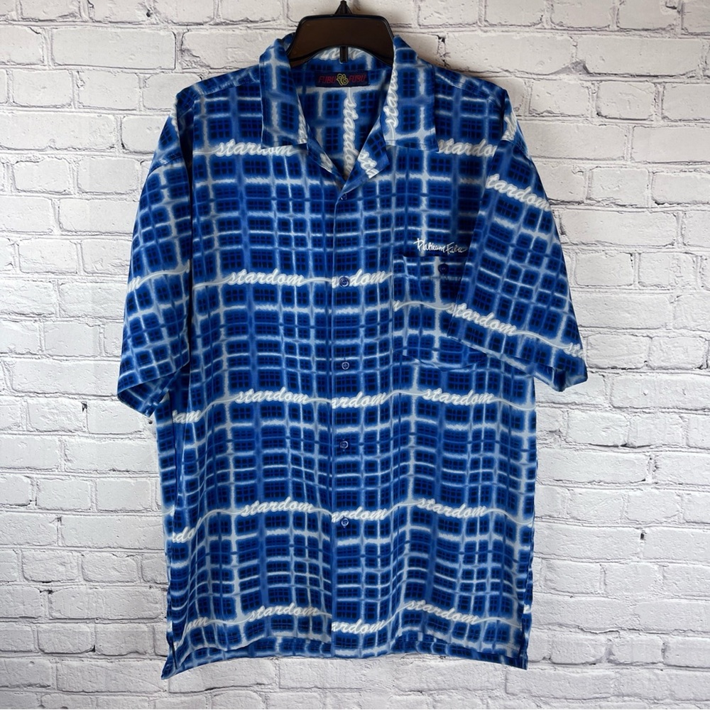 Vintage Platinum FUBU Shirt Men Large Blue‎ Abstract 90s All Over Print AOP